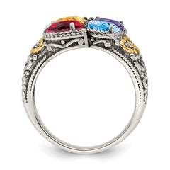 Sterling Silver Antiqued w/14k 4-stone w/Diamond Mother's Ring Semi-Mount - 6