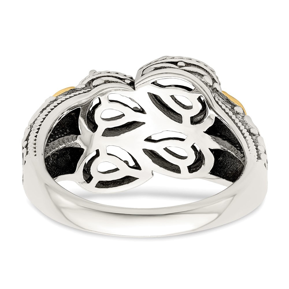 Sterling Silver Antiqued w/14k 4-stone w/Diamond Mother's Ring - 87