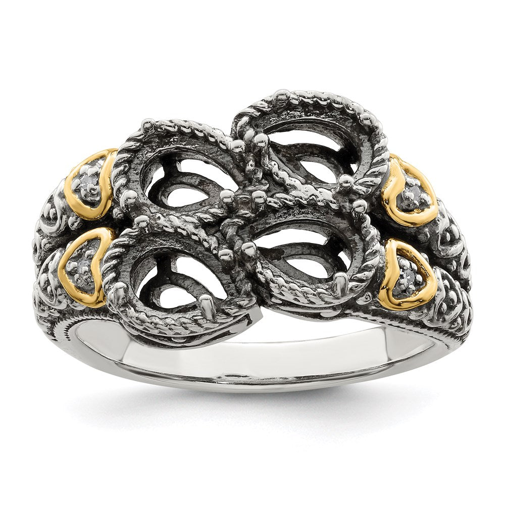 Sterling Silver Antiqued w/14k 4-stone w/Diamond Mother's Ring - 87