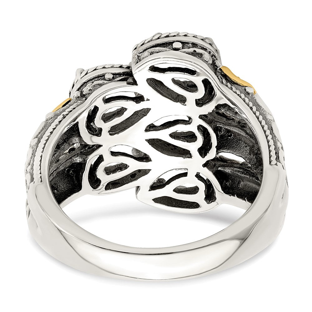 Sterling Silver Antiqued w/14k 5-stone w/Diamond Mother's Ring - 16