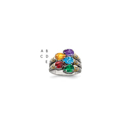 Sterling Silver Antiqued w/14k 5-stone w/Diamond Mother's Ring - 17