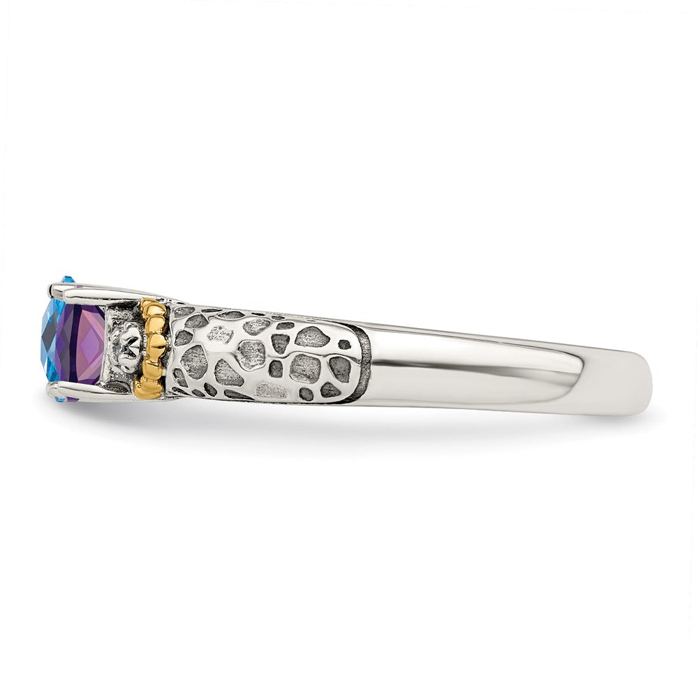 Sterling Silver Antiqued w/14k 2-stone w/Diamond Mother's Ring - 89