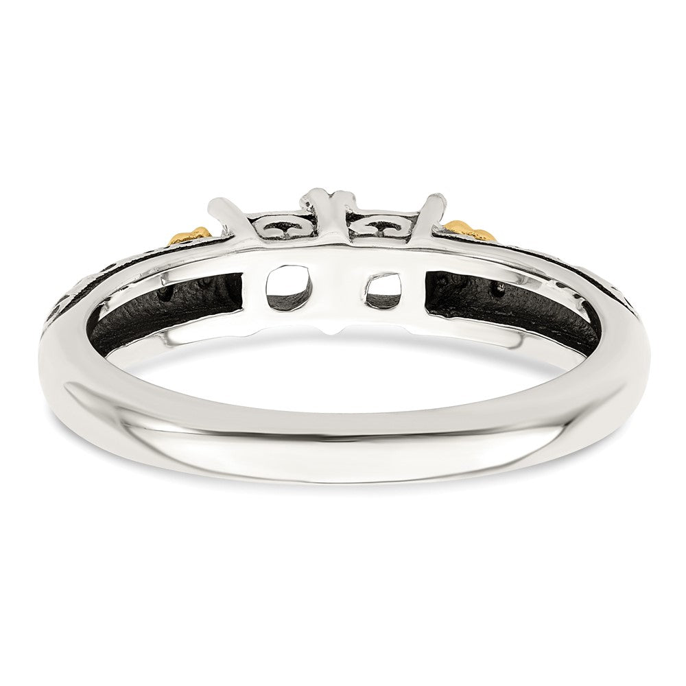 Sterling Silver Antiqued w/14k 2-stone w/Diamond Mother's Ring - 89