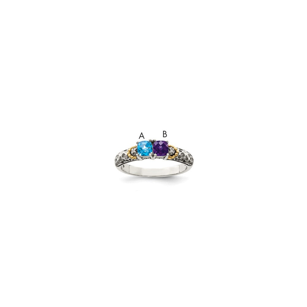 Sterling Silver Antiqued w/14k 2-stone w/Diamond Mother's Ring - 89