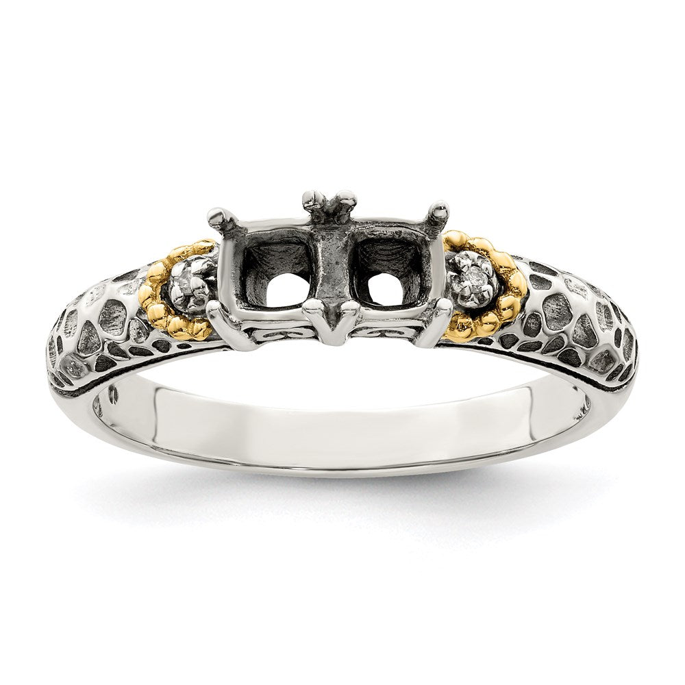 Sterling Silver Antiqued w/14k 2-stone w/Diamond Mother's Ring - 89