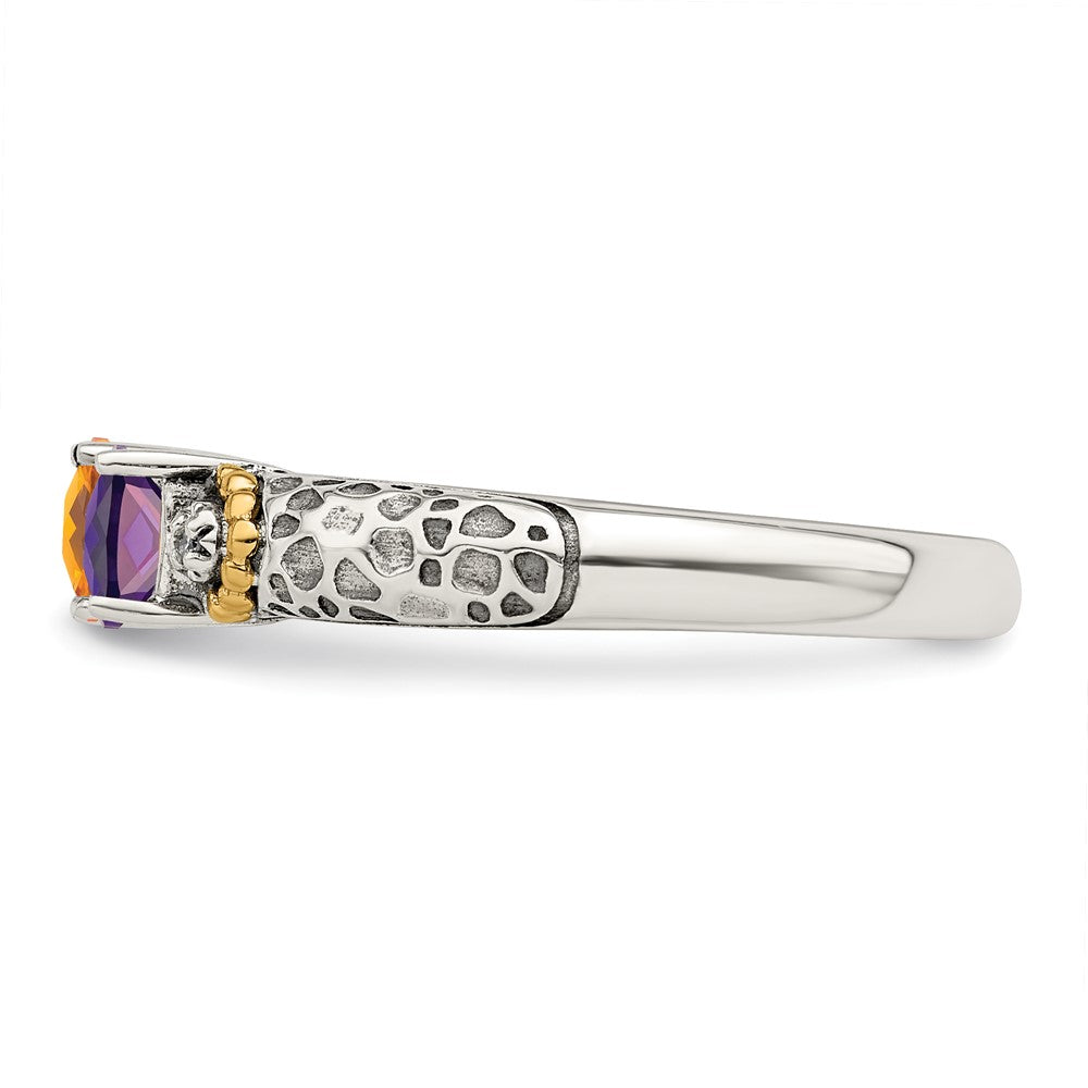 Sterling Silver Antiqued w/14k 3-stone w/Diamond Mother's Ring - 90