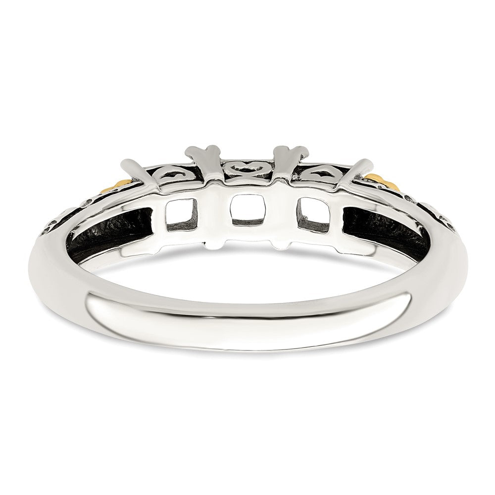 Sterling Silver Antiqued w/14k 3-stone w/Diamond Mother's Ring Semi-Mount - 76