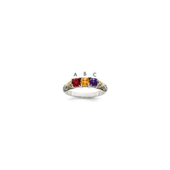 Sterling Silver Antiqued w/14k 3-stone w/Diamond Mother's Ring - 90