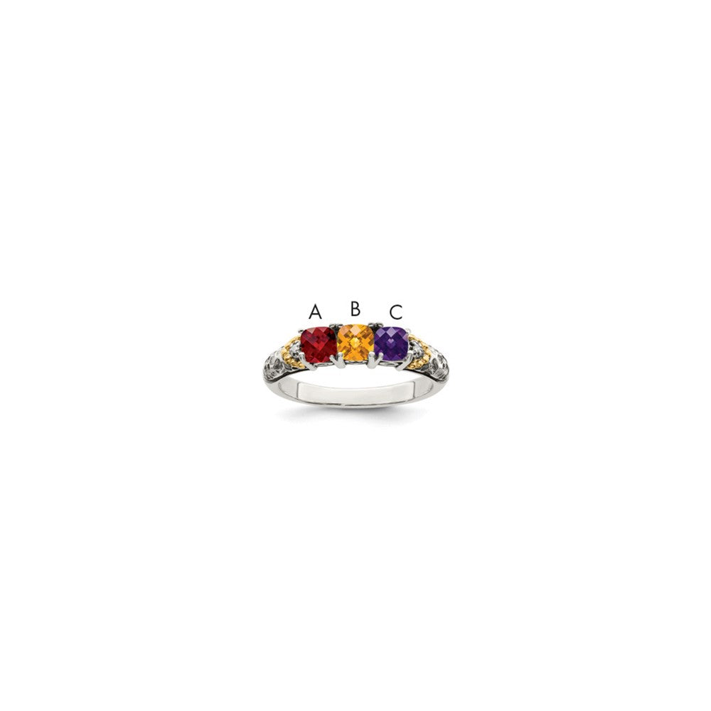 Sterling Silver Antiqued w/14k 3-stone w/Diamond Mother's Ring - 89