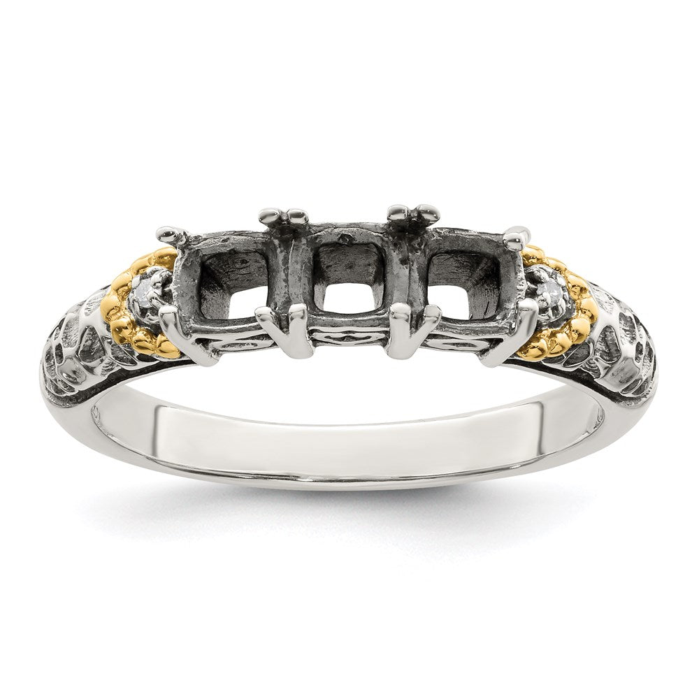 Sterling Silver Antiqued w/14k 3-stone w/Diamond Mother's Ring Semi-Mount - 76