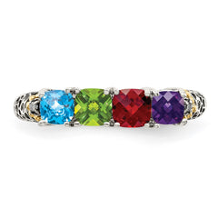 Sterling Silver Antiqued w/14k 4-stone w/Diamond Mother's Ring - 19