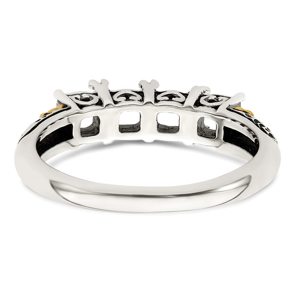 Sterling Silver Antiqued w/14k 4-stone w/Diamond Mother's Ring Semi-Mount - 75