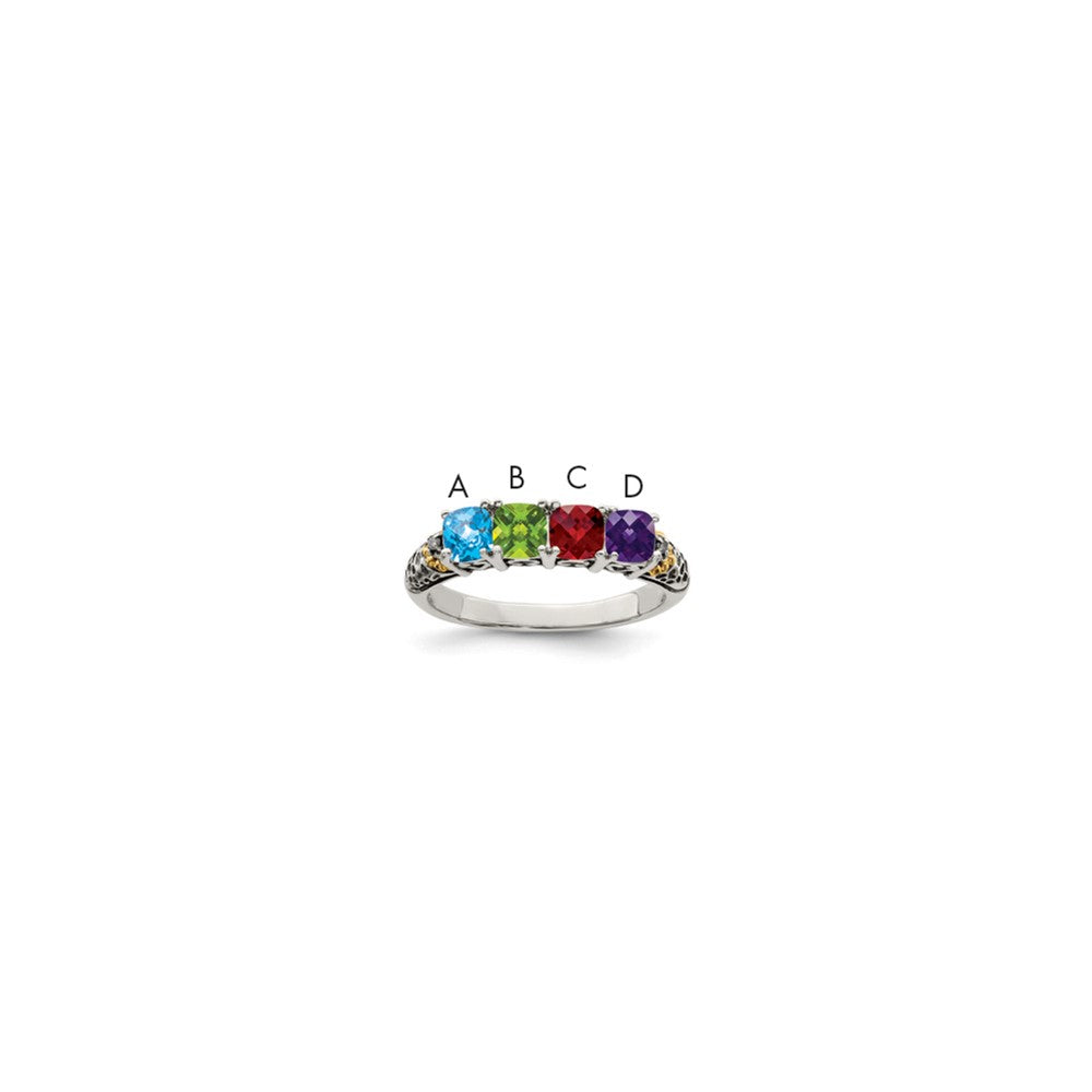 Sterling Silver Antiqued w/14k 4-stone w/Diamond Mother's Ring - 89