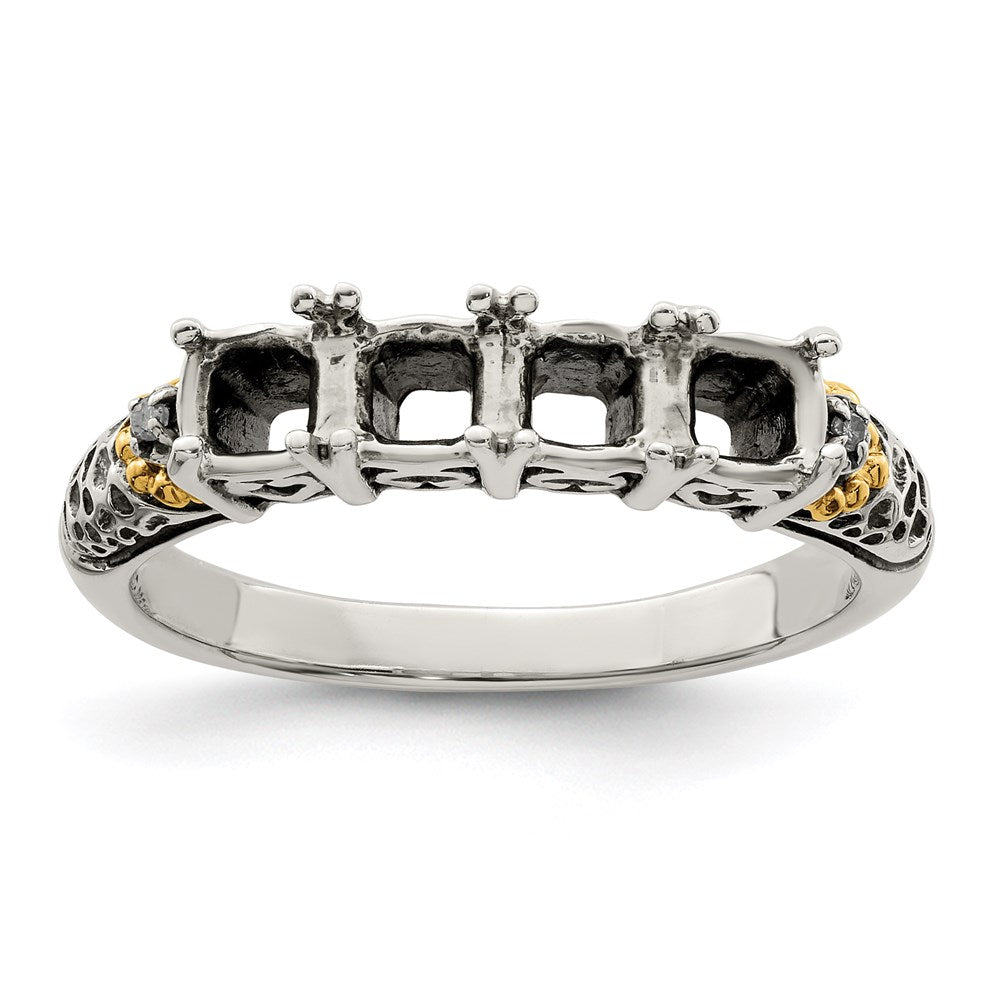 Sterling Silver Antiqued w/14k 4-stone w/Diamond Mother's Ring - 89