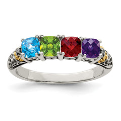 Sterling Silver Antiqued w/14k 4-stone w/Diamond Mother's Ring Semi-Mount - 75