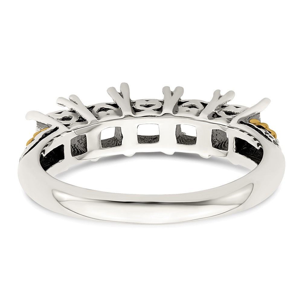 Sterling Silver Antiqued w/14k 5-stone w/Diamond Mother's Ring - 23