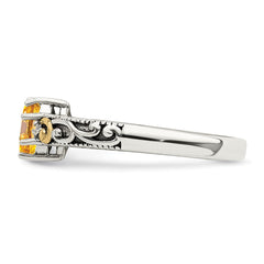 Sterling Silver Antiqued w/14k 2-stone w/Diamond Mother's Ring - 90
