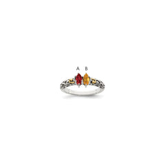 Sterling Silver Antiqued w/14k 2-stone w/Diamond Mother's Ring - 90