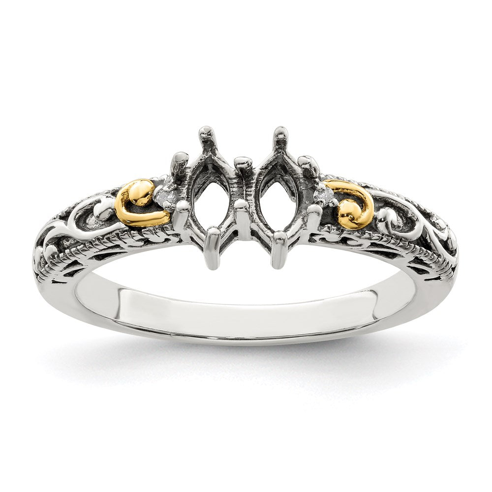 Sterling Silver Antiqued w/14k 2-stone w/Diamond Mother's Ring - 90