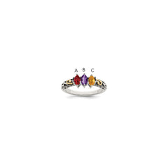 Sterling Silver Antiqued w/14k 3-stone w/Diamond Mother's Ring - 33