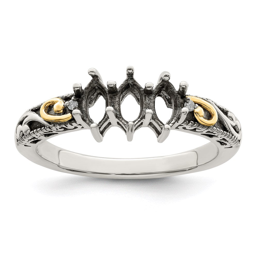 Sterling Silver Antiqued w/14k 3-stone w/Diamond Mother's Ring - 32