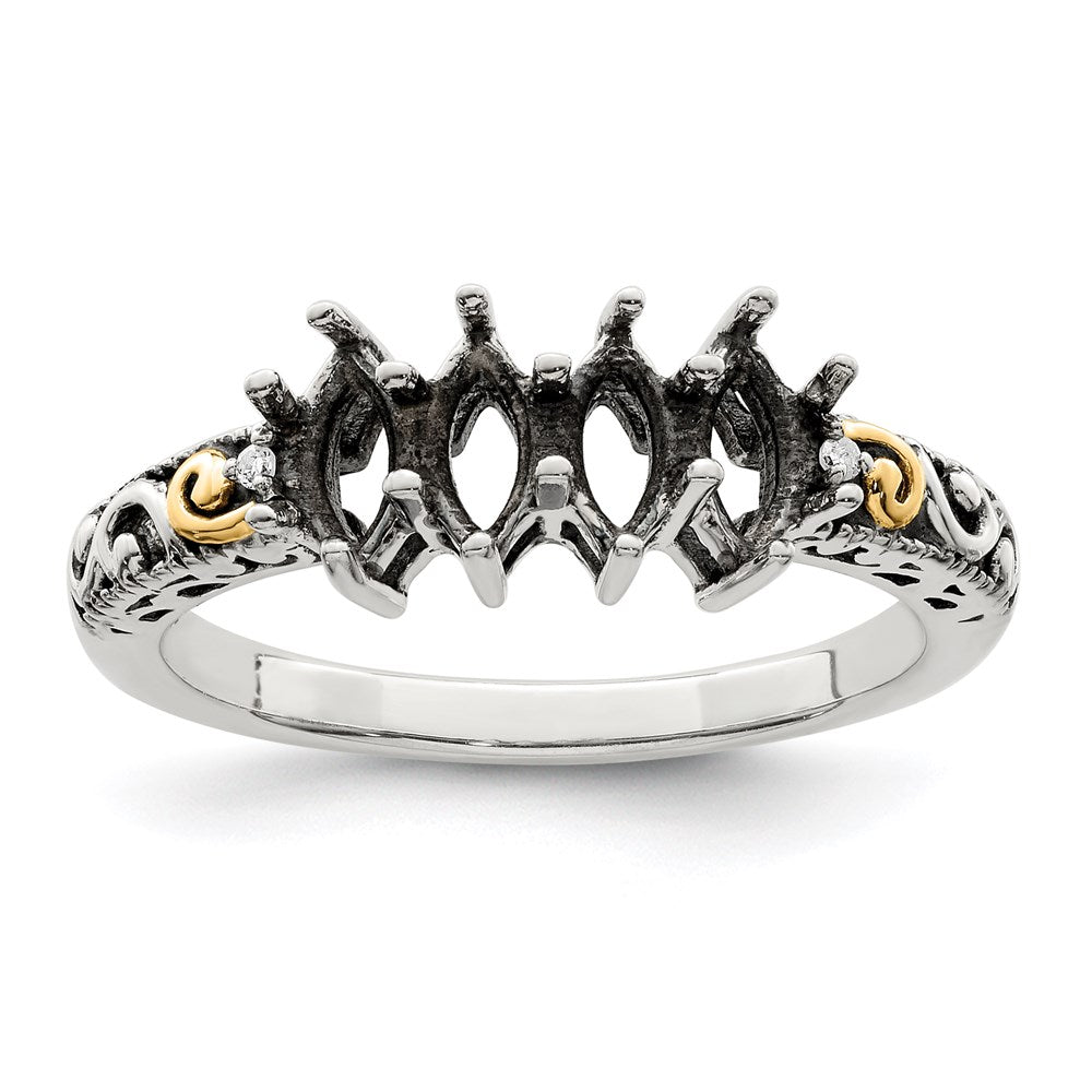 Sterling Silver Antiqued w/14k 4-stone w/Diamond Mother's Ring - 40