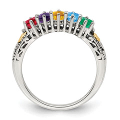 Sterling Silver Antiqued w/14k 5-stone w/Diamond Mother's Ring - 19