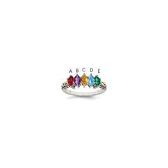 Sterling Silver Antiqued w/14k 5-stone w/Diamond Mother's Ring - 19