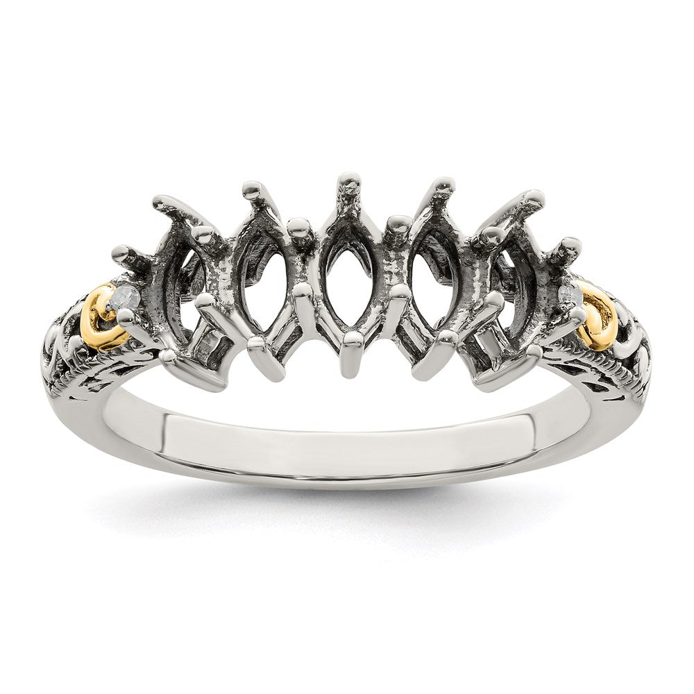 Sterling Silver Antiqued w/14k 5-stone w/Diamond Mother's Ring - 19