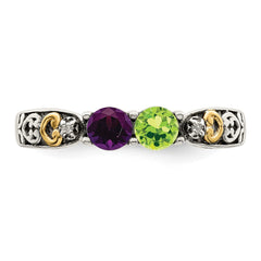 Sterling Silver Antiqued w/14k 2-stone w/Diamond Mother's Ring - 44