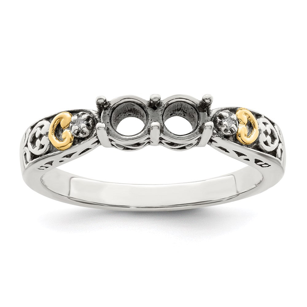 Sterling Silver Antiqued w/14k 2-stone w/Diamond Mother's Ring - 44