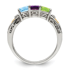 Sterling Silver Antiqued w/14k 3-stone w/Diamond Mother's Ring - 38