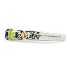 Sterling Silver Antiqued w/14k 3-stone w/Diamond Mother's Ring - 43