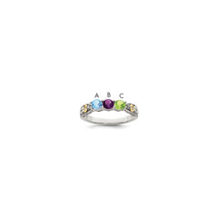 Sterling Silver Antiqued w/14k 3-stone w/Diamond Mother's Ring - 43