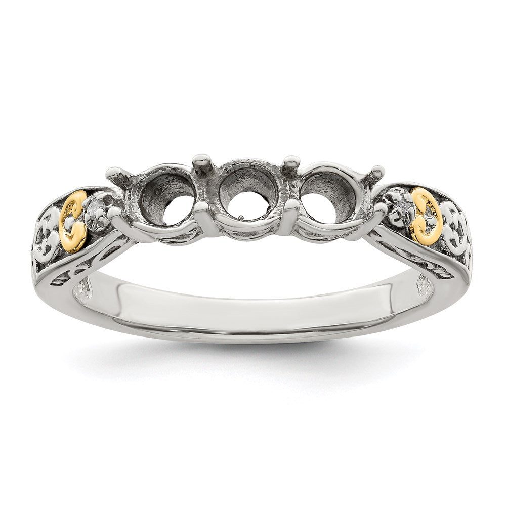 Sterling Silver Antiqued w/14k 3-stone w/Diamond Mother's Ring - 43