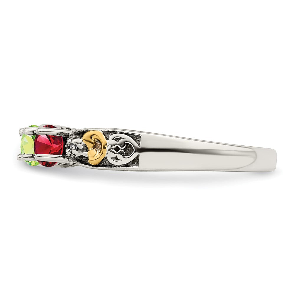 Sterling Silver Antiqued w/14k 4-stone w/Diamond Mother's Ring - 48