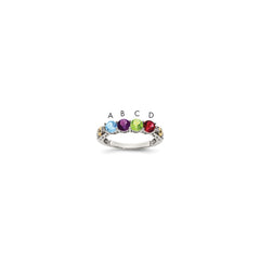 Sterling Silver Antiqued w/14k 4-stone w/Diamond Mother's Ring - 46