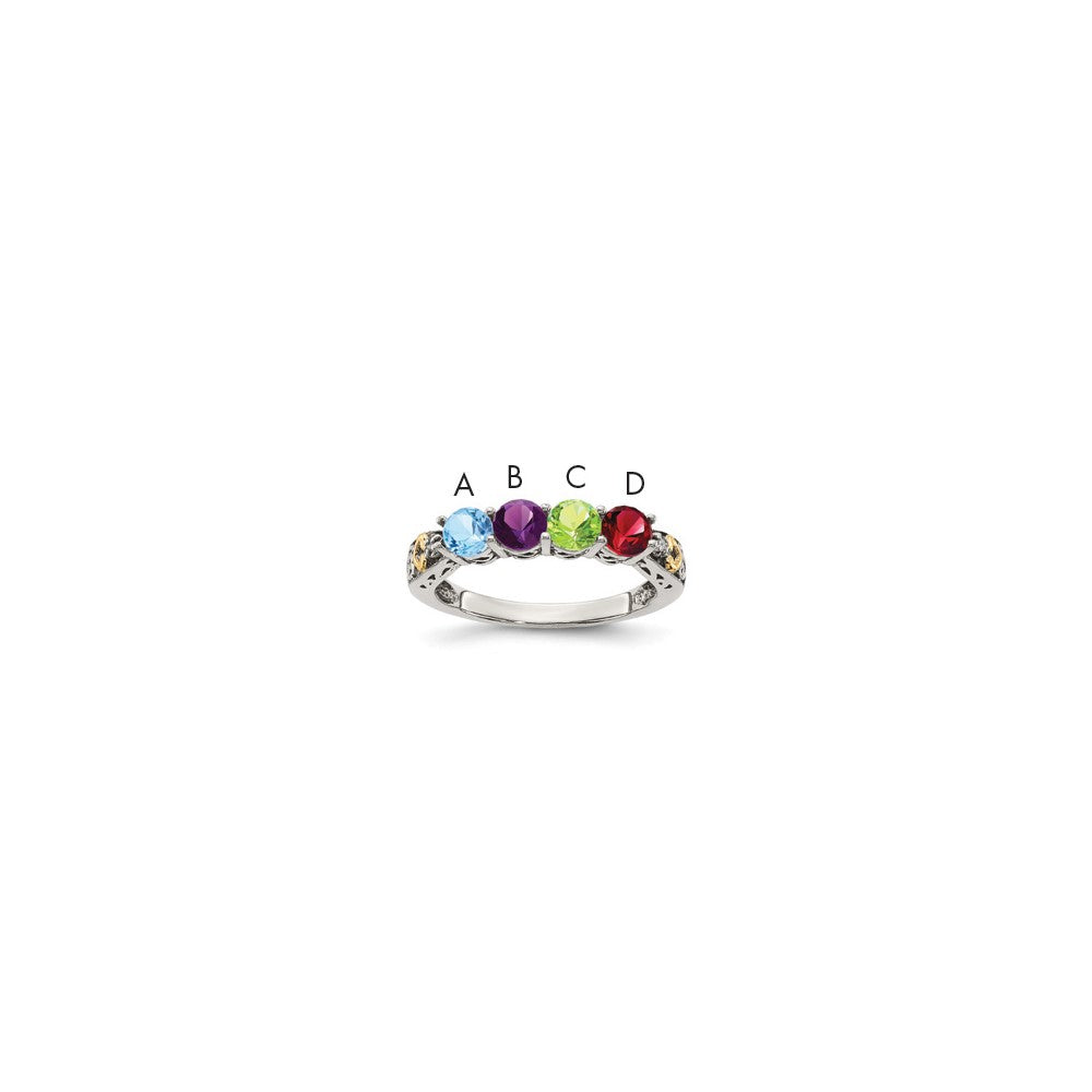 Sterling Silver Antiqued w/14k 4-stone w/Diamond Mother's Ring - 48