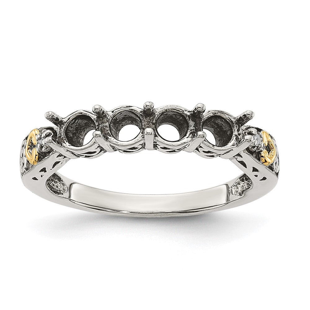 Sterling Silver Antiqued w/14k 4-stone w/Diamond Mother's Ring - 46