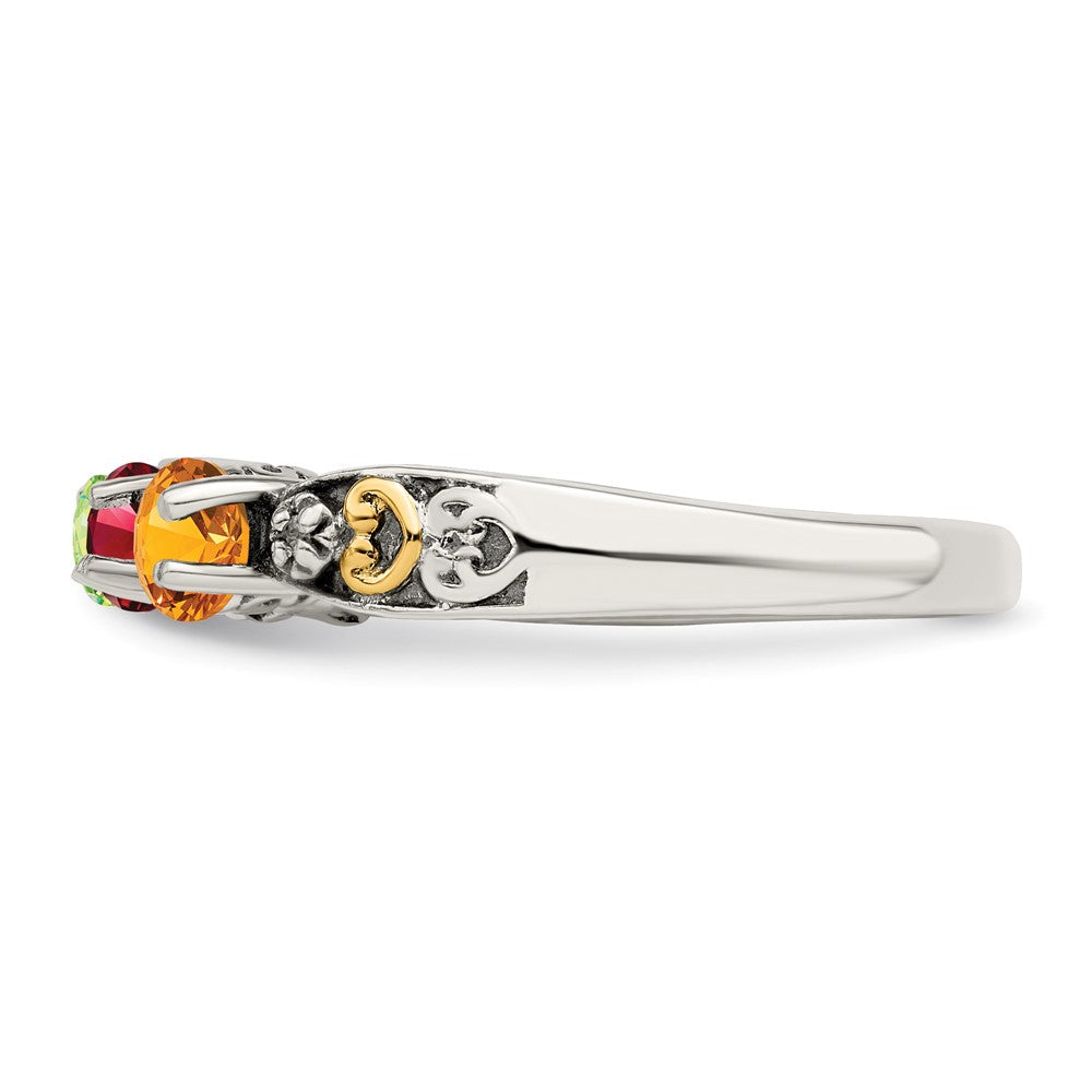 Sterling Silver Antiqued w/14k 5-stone w/Diamond Mother's Ring - 55