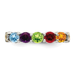 Sterling Silver Antiqued w/14k 5-stone w/Diamond Mother's Ring - 55