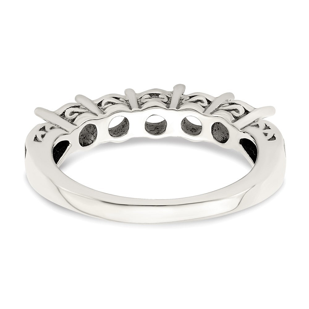 Sterling Silver Antiqued w/14k 5-stone w/Diamond Mother's Ring - 56