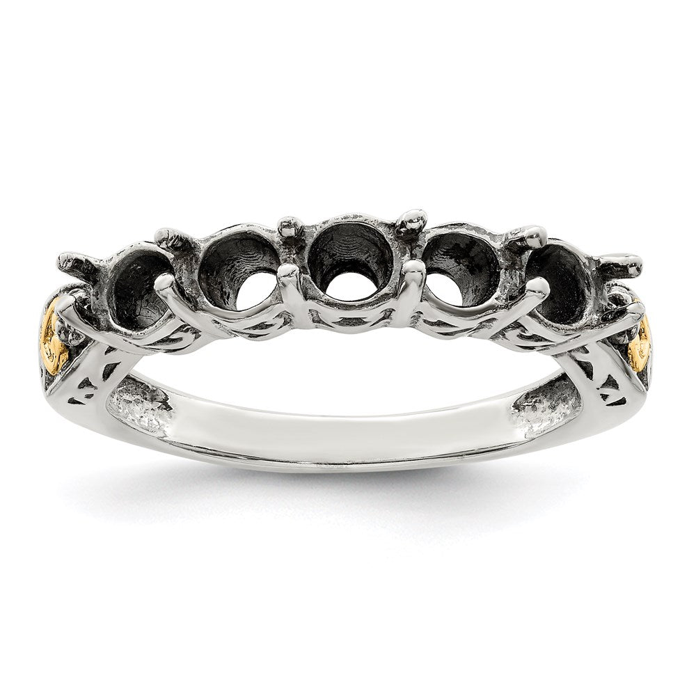 Sterling Silver Antiqued w/14k 5-stone w/Diamond Mother's Ring - 56