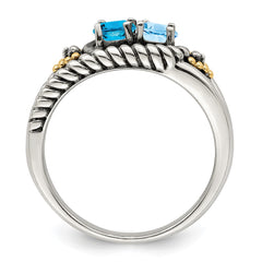 Sterling Silver Antiqued w/14k 2-stone w/Diamond Mother's Ring - 63