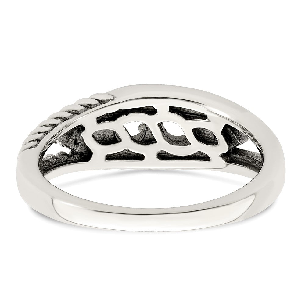 Sterling Silver Antiqued w/14k 2-stone w/Diamond Mother's Ring - 63