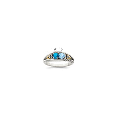 Sterling Silver Antiqued w/14k 2-stone w/Diamond Mother's Ring - 63