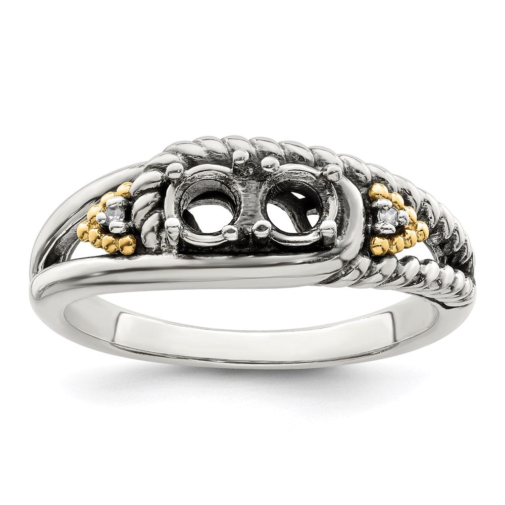 Sterling Silver Antiqued w/14k 2-stone w/Diamond Mother's Ring - 63