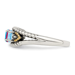 Sterling Silver Antiqued w/14k 3-stone w/Diamond Mother's Ring - 62