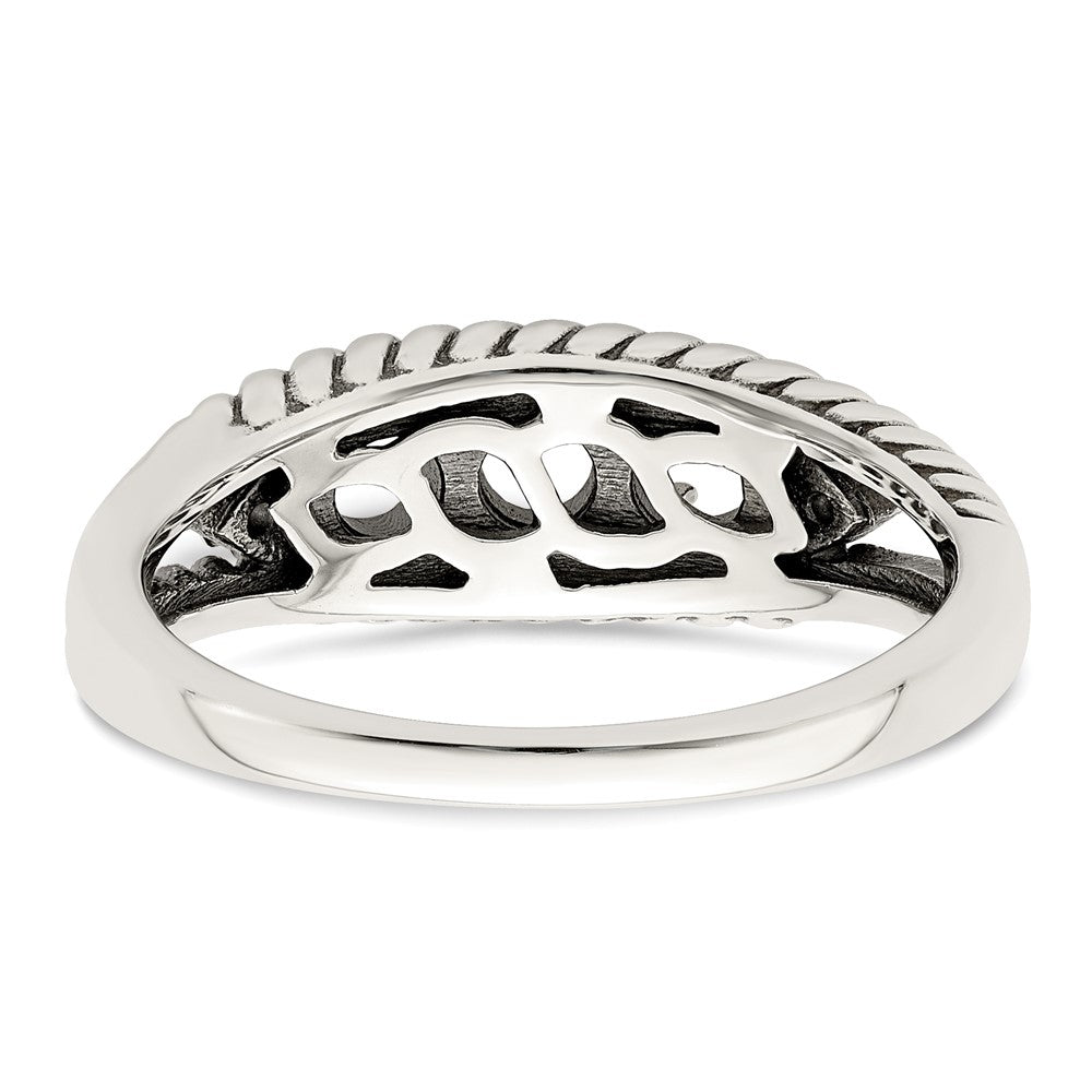 Sterling Silver Antiqued w/14k 3-stone w/Diamond Mother's Ring - 63