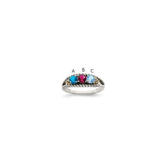 Sterling Silver Antiqued w/14k 3-stone w/Diamond Mother's Ring - 62